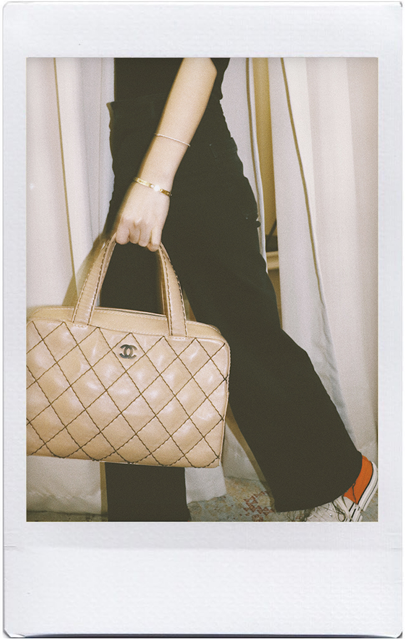 Vintage Chanel Bowling Bag in Cream | HULA